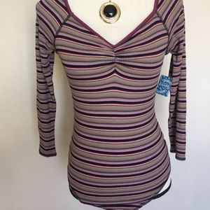 FREE PEOPLE STRIPED BODYSUIT BLOUSE TOP NIGHT COMB SZ SMALL